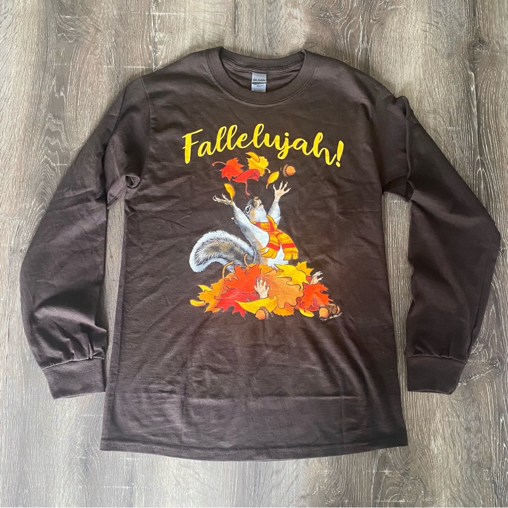 Funny Squirrel & Zombies Fall Autumn Fallelujah Long Sleeve Brown Tee